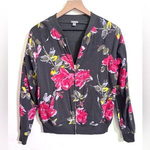 Aerie gray and pink floral bomber jacket, size XS / S